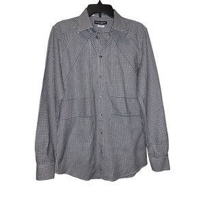 Dolce&Gabbana Gold Men’s Button-Down Houndstooth Print Dress Shirt,16/41 (L-XL)